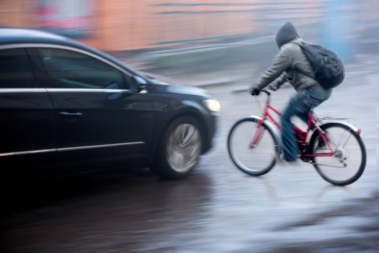When a Car Driver Strikes a Cyclist - car approaching cyclist